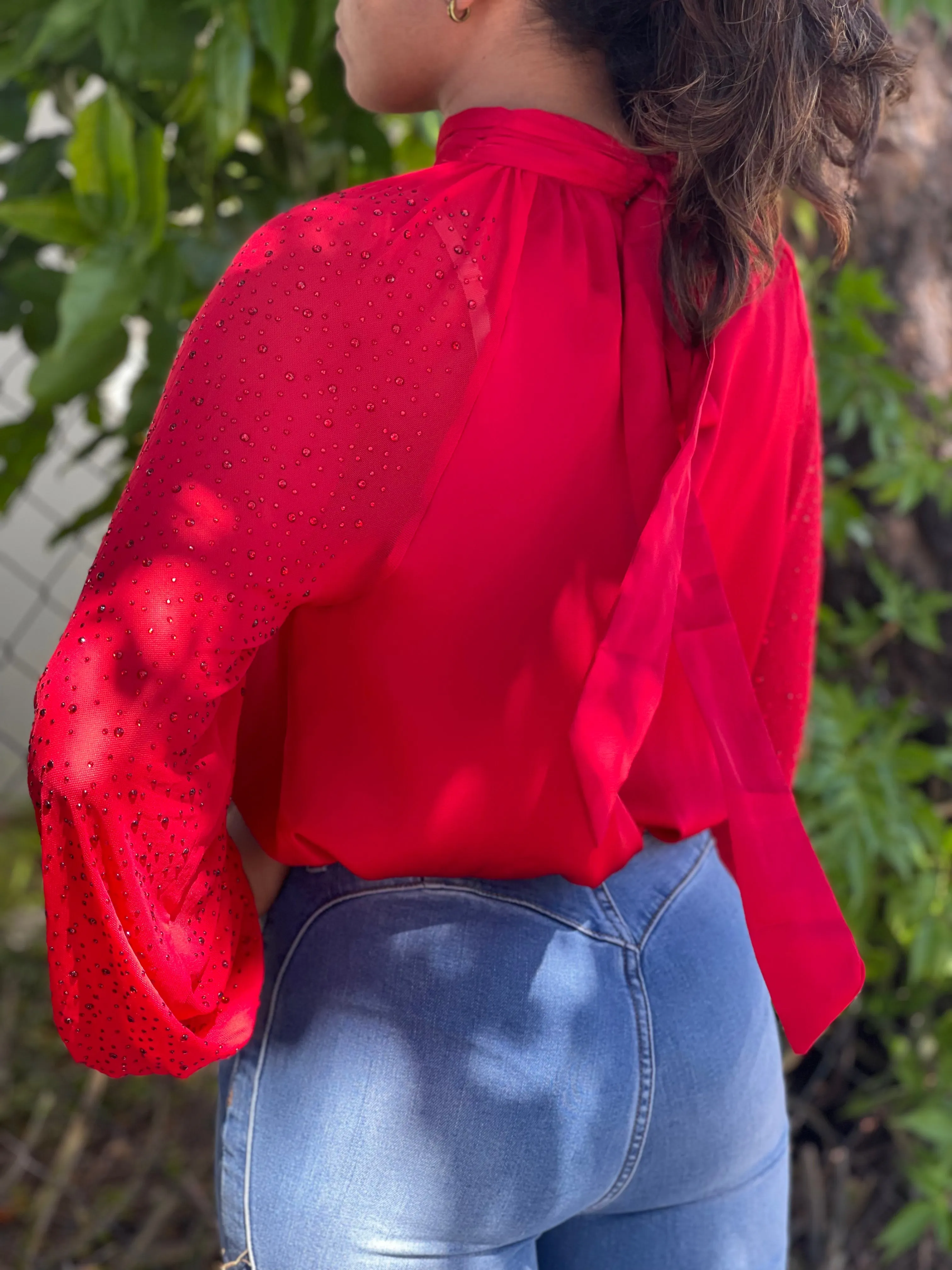 Red Rhinestones Blouse