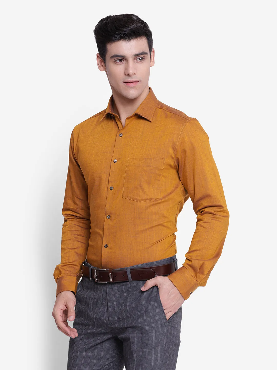 Solid Khaki Slim Fit Formal Shirt