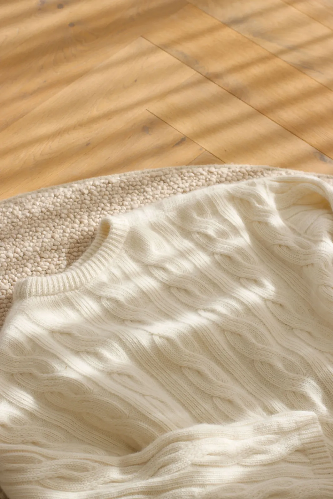 The Merino Angora Cable Jersey- Natural