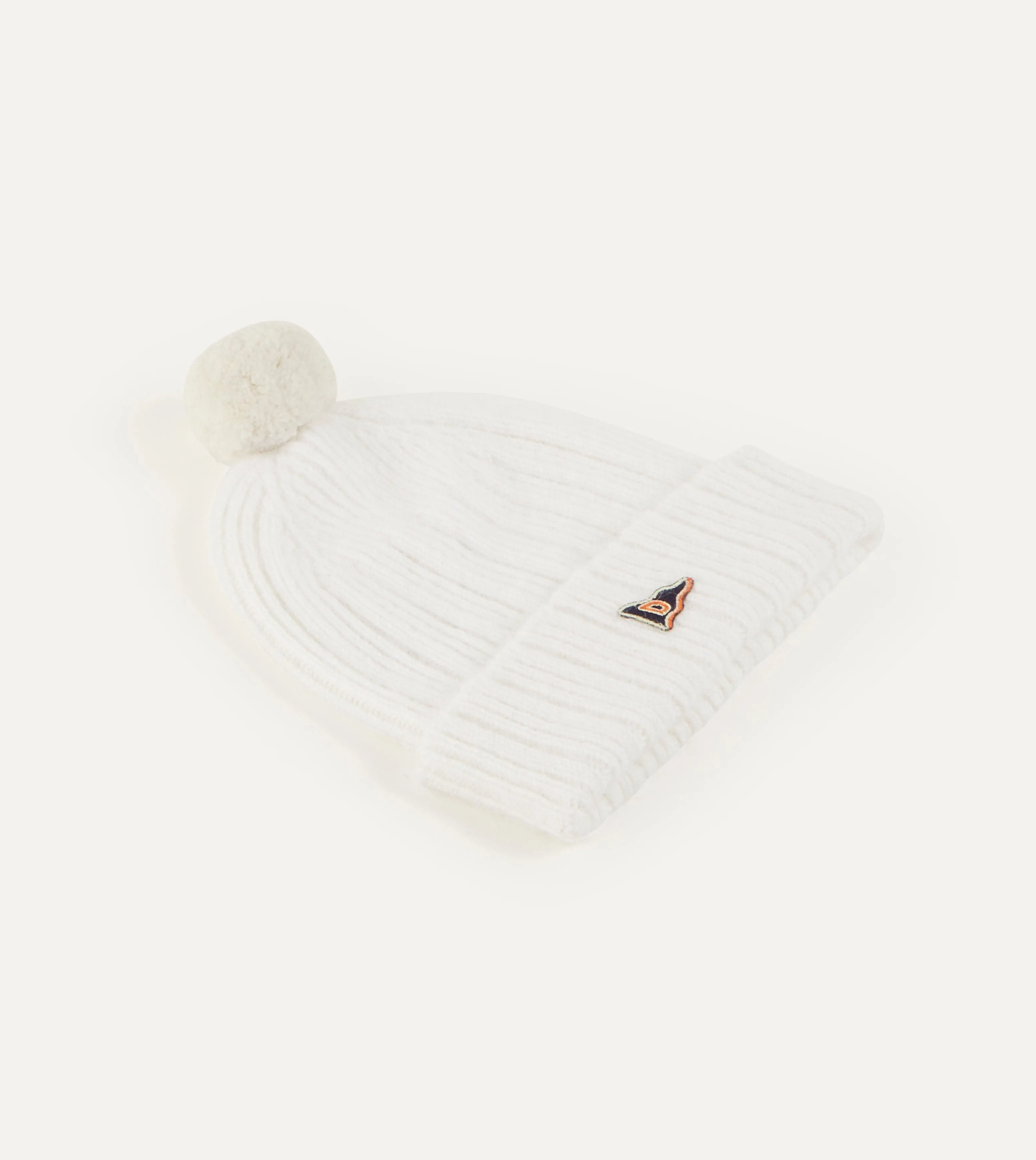 White Angora Lambswool Ribbed Bobble Knit Hat