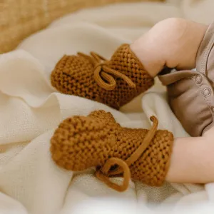 Wool Knit Baby Booties - Rust